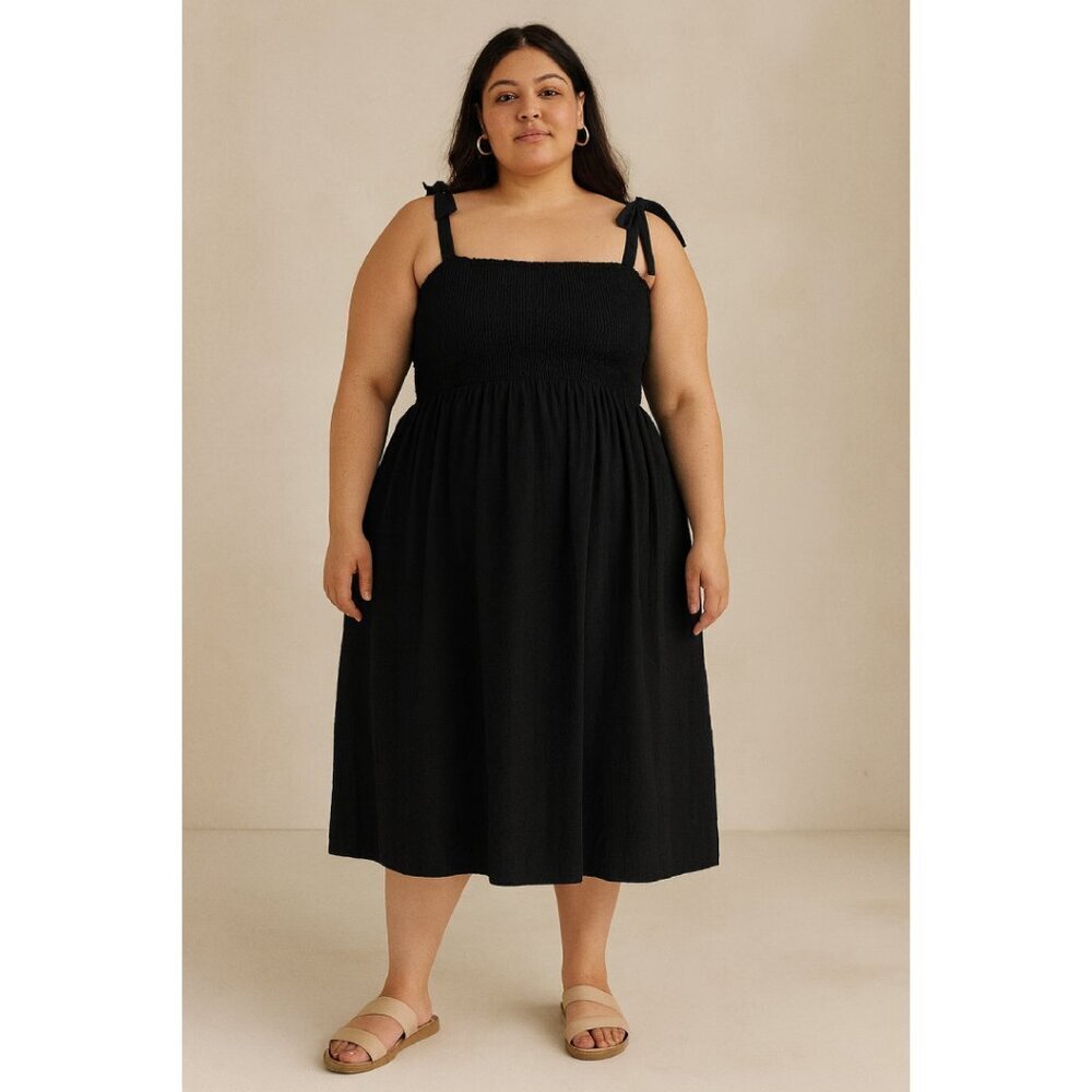Gap BLACK TAPE sz XXL‎ BLACK SMOCKED BODICE SHOULDER TIED STRAPS Mini DRESS